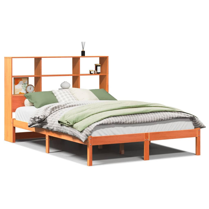 seng med reol uden madras 140x190cm massivt fyrretræ gyldenbrun
