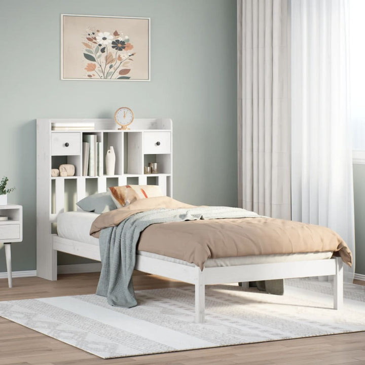 seng med reol uden madras 75x190 cm massivt fyrretræ hvid