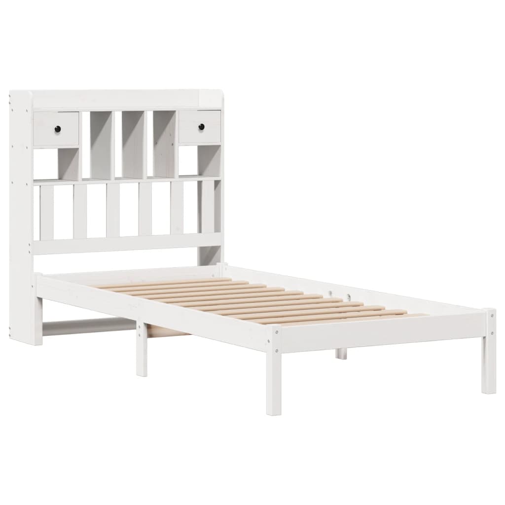 seng med reol uden madras 90x190 cm massivt fyrretræ hvid