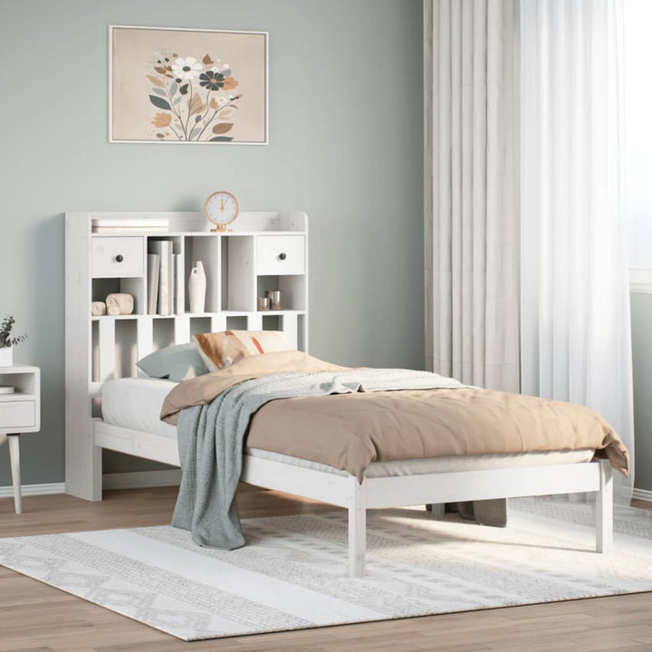 seng med reol uden madras 90x190 cm massivt fyrretræ hvid