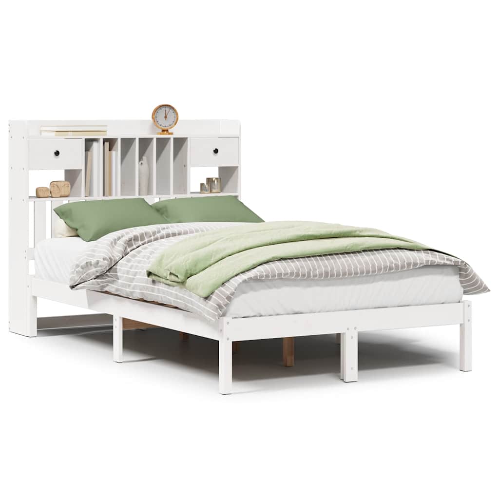 seng med reol uden madras 135x190 cm massivt fyrretræ hvid