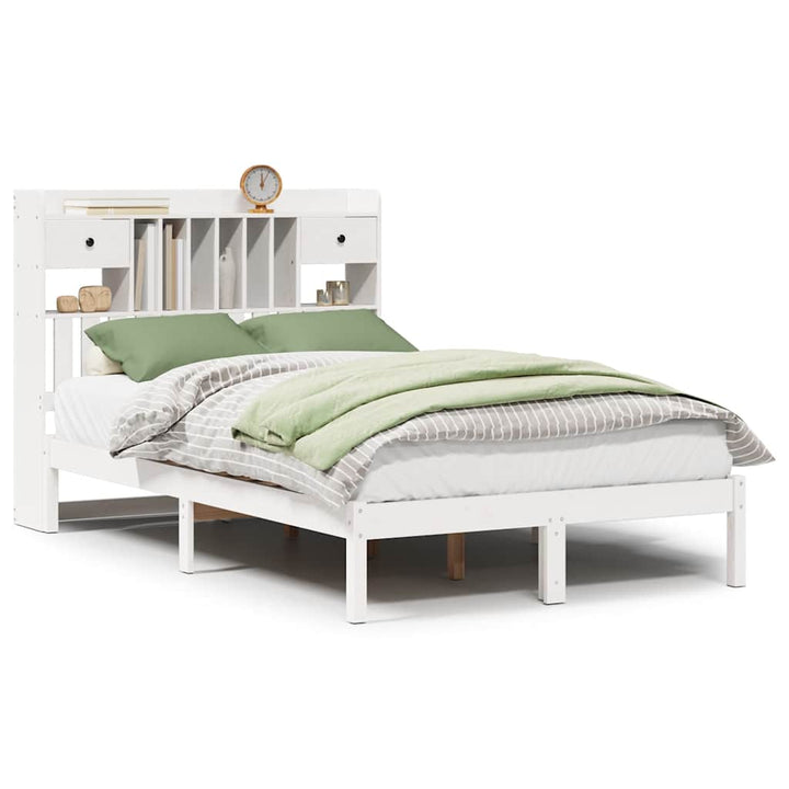 seng med reol uden madras 135x190 cm massivt fyrretræ hvid