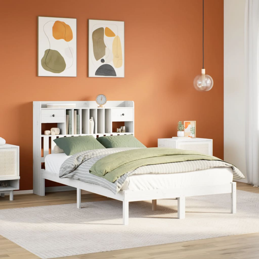 seng med reol uden madras 135x190 cm massivt fyrretræ hvid