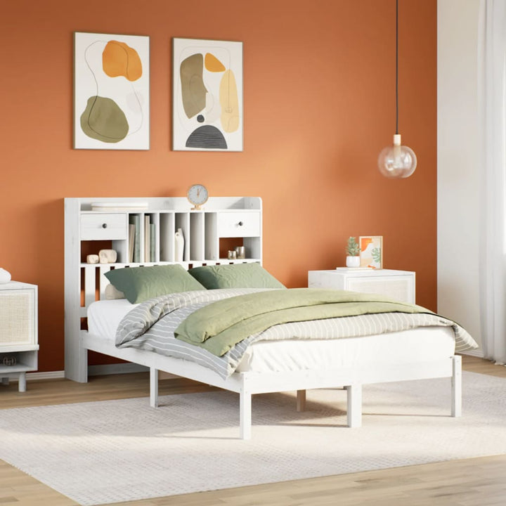 seng med reol uden madras 135x190 cm massivt fyrretræ hvid
