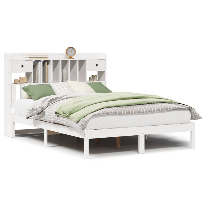 seng med reol uden madras 140x190 cm massivt fyrretræ hvid