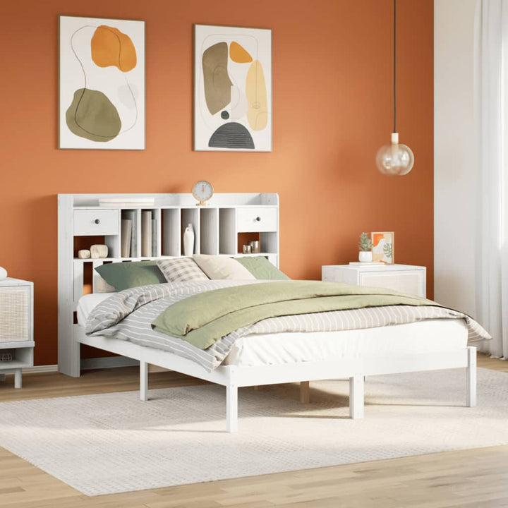 seng med reol uden madras 140x200 cm massivt fyrretræ hvid
