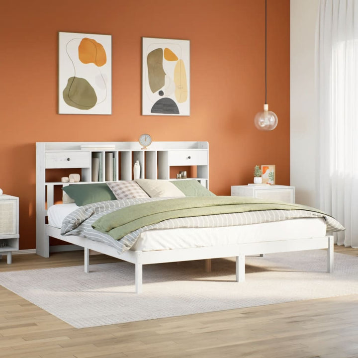 seng med reol uden madras 180x200 cm massivt fyrretræ hvid