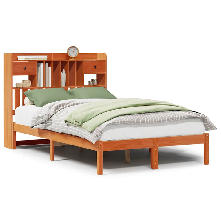 seng med reol uden madras 135x190cm massivt fyrretræ gyldenbrun