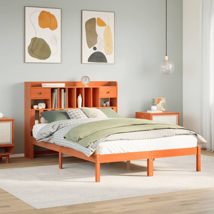 seng med reol uden madras 140x200cm massivt fyrretræ gyldenbrun