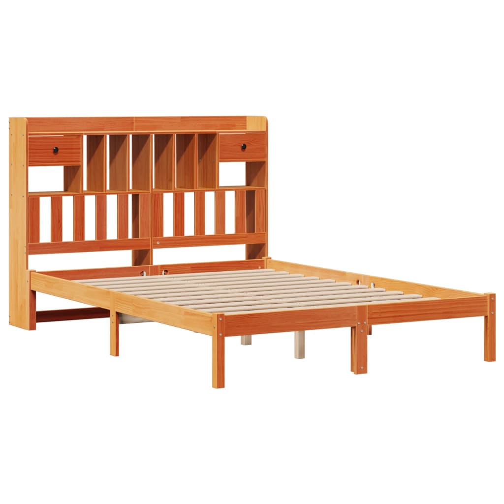 seng med reol uden madras 160x200cm massivt fyrretræ gyldenbrun