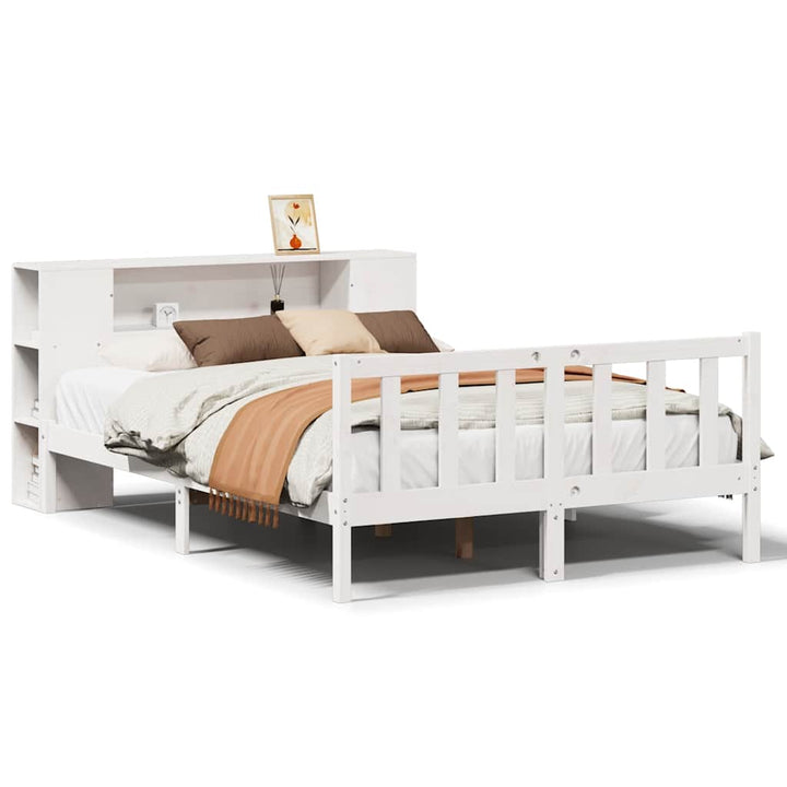 seng med reol uden madras 135x190 cm massivt fyrretræ hvid