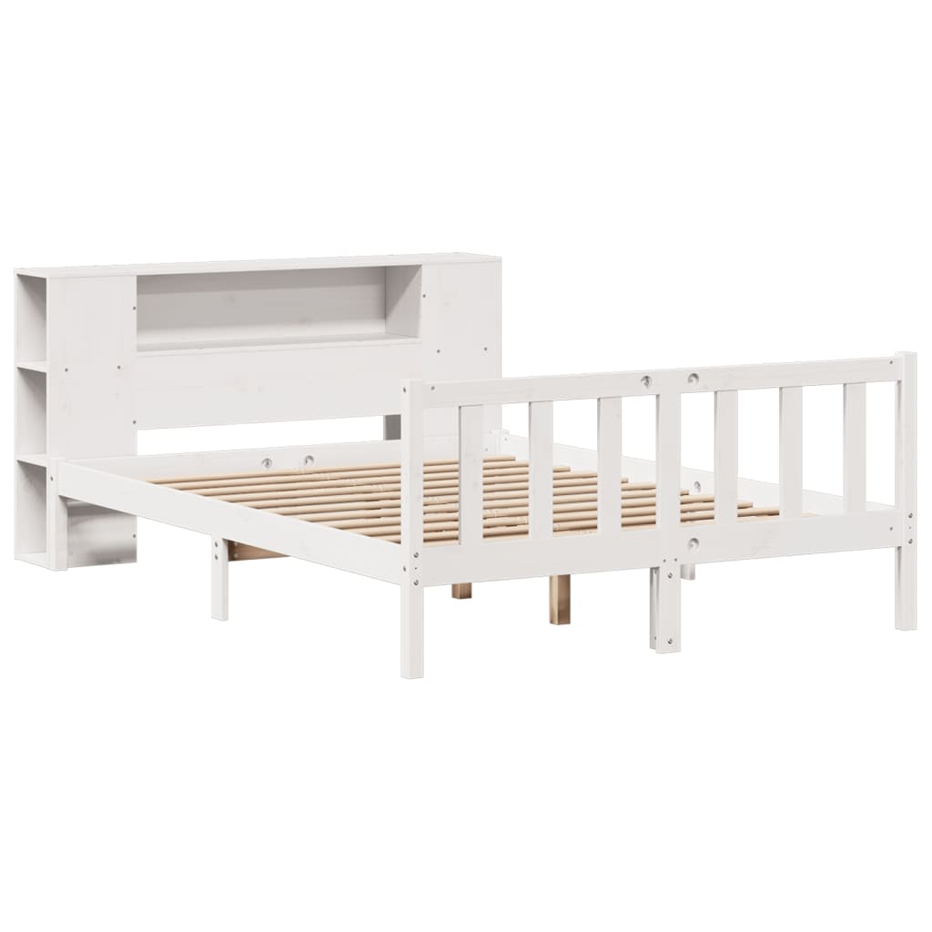 seng med reol uden madras 140x190 cm massivt fyrretræ hvid