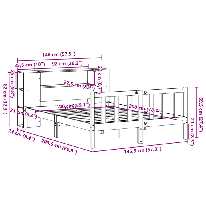seng med reol uden madras 140x200 cm massivt fyrretræ hvid