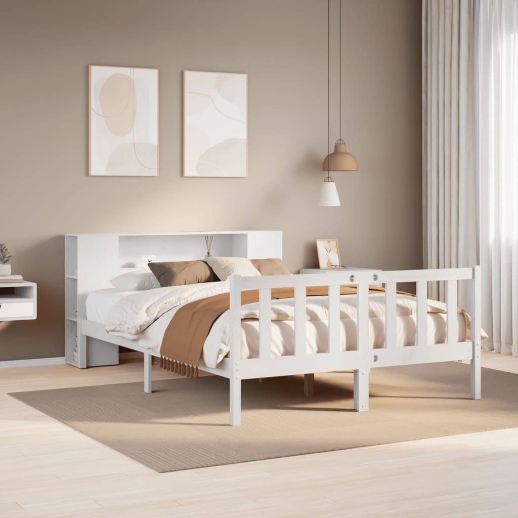 seng med reol uden madras 160x200 cm massivt fyrretræ hvid
