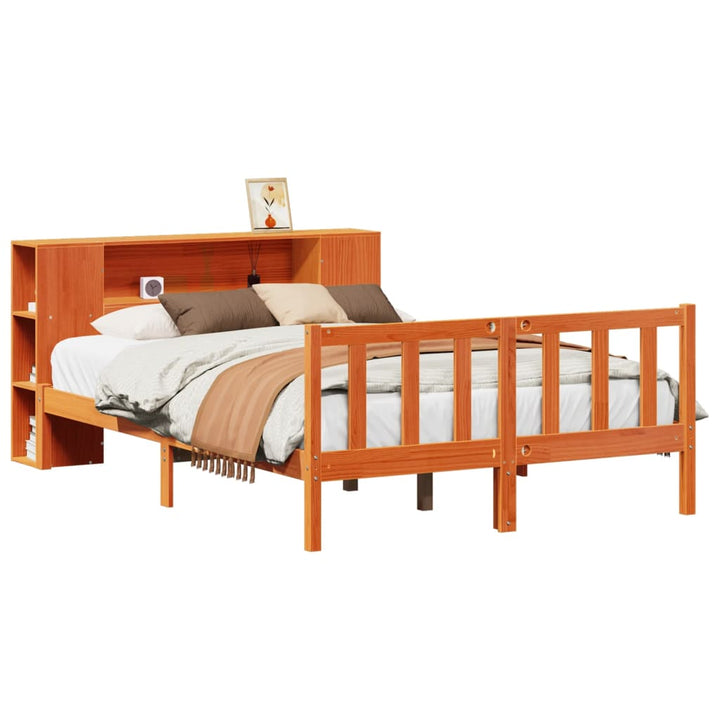seng med reol uden madras 135x190cm massivt fyrretræ gyldenbrun