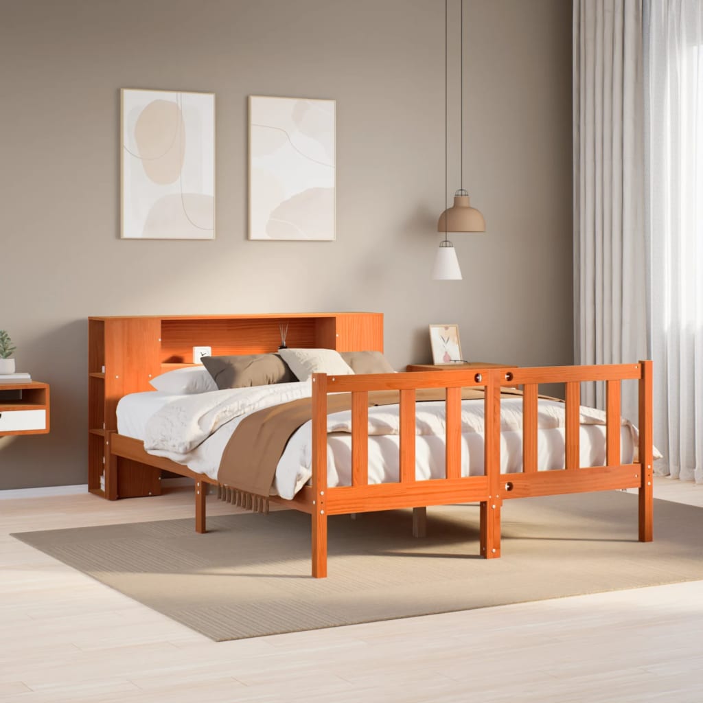 seng med reol uden madras 135x190cm massivt fyrretræ gyldenbrun