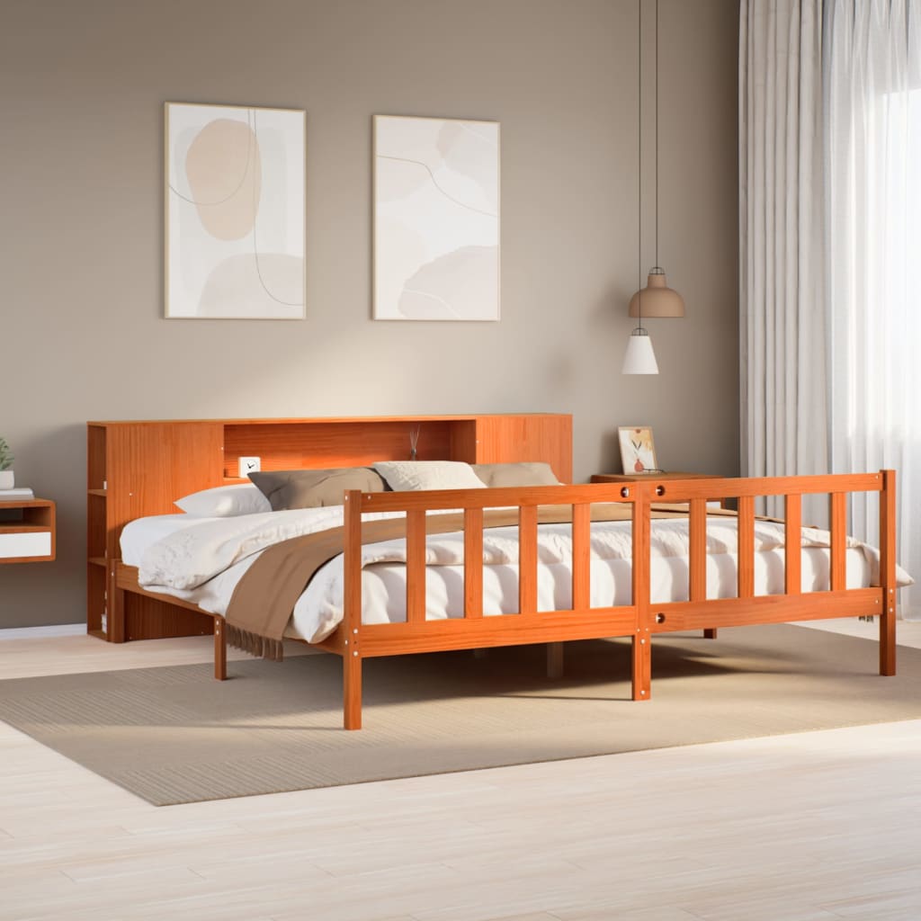 seng med reol uden madras 200x200cm massivt fyrretræ gyldenbrun