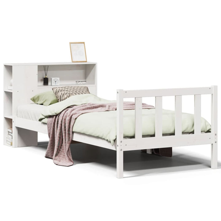 seng med reol uden madras 75x190 cm massivt fyrretræ hvid