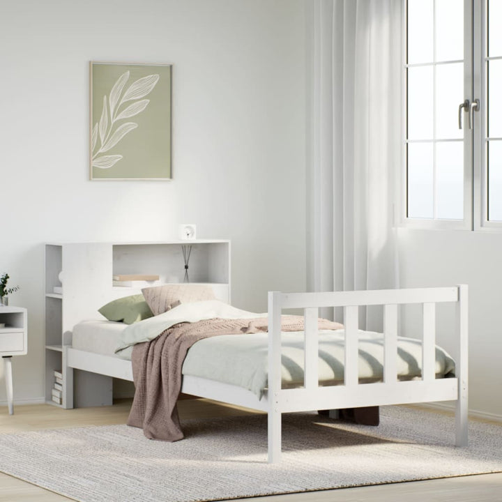 seng med reol uden madras 75x190 cm massivt fyrretræ hvid