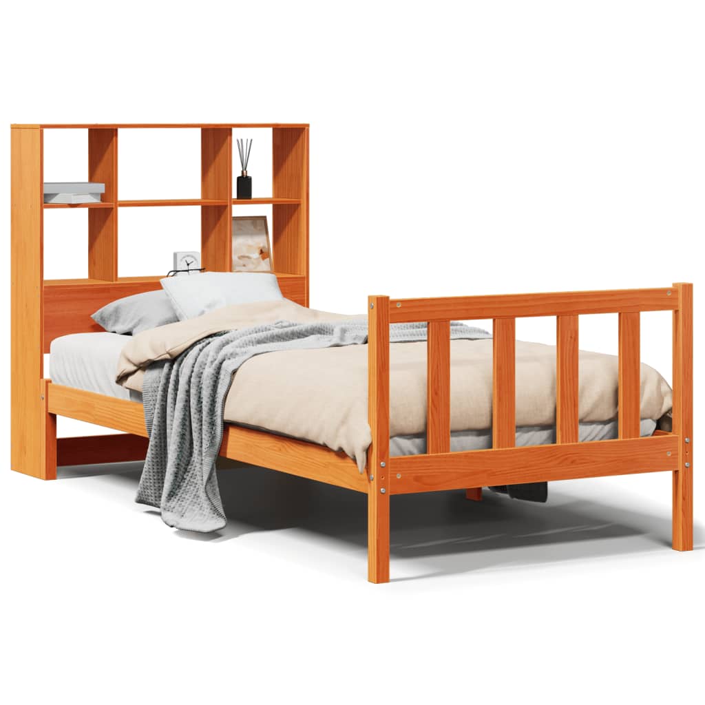 seng med reol uden madras 75x190 cm massivt fyrretræ gyldenbrun