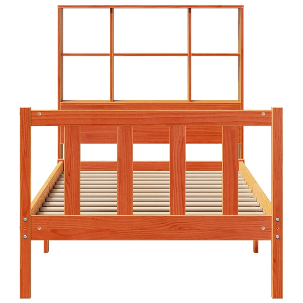 seng med reol uden madras 75x190 cm massivt fyrretræ gyldenbrun