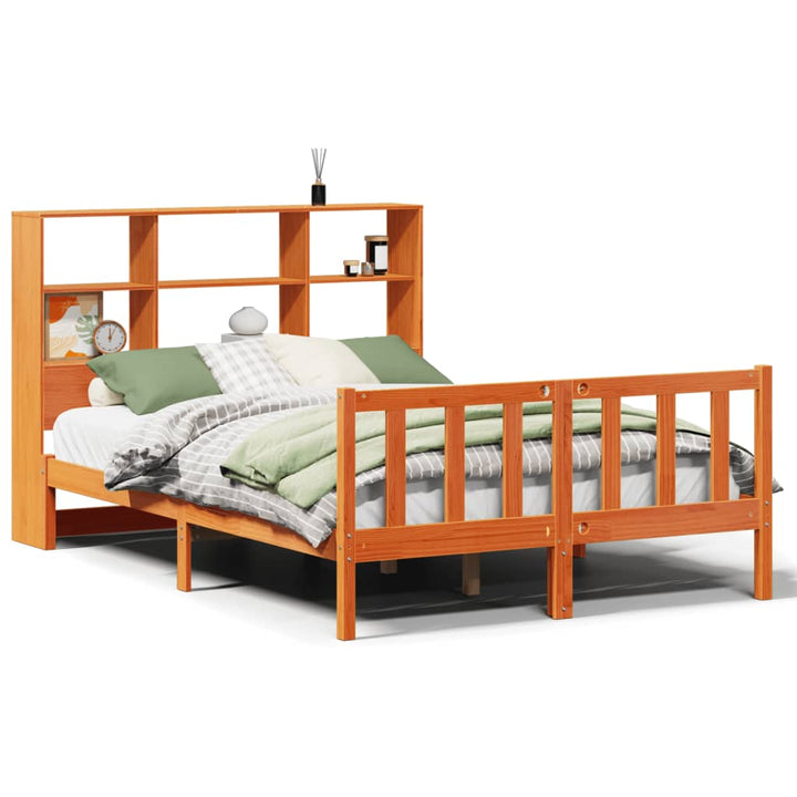 seng med reol uden madras 135x190cm massivt fyrretræ gyldenbrun