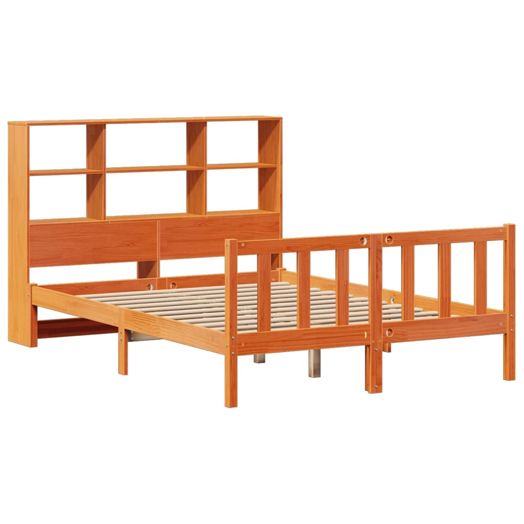 seng med reol uden madras 135x190cm massivt fyrretræ gyldenbrun
