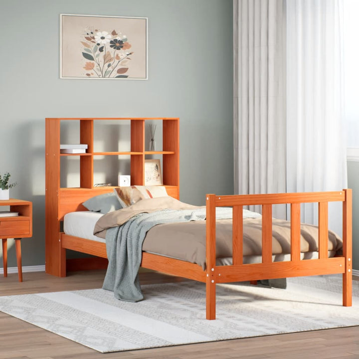 seng med reol uden madras 100x200cm massivt fyrretræ gyldenbrun