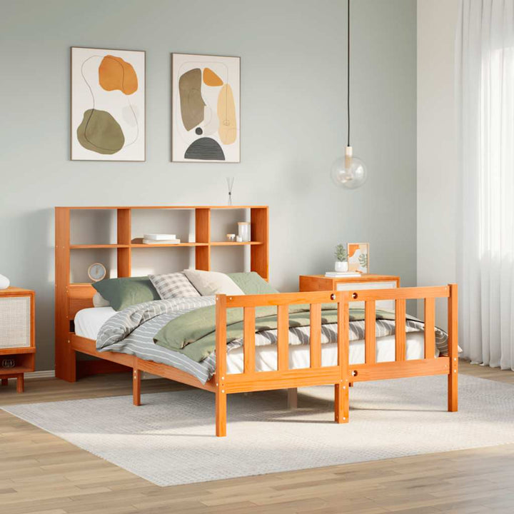 seng med reol uden madras 160x200cm massivt fyrretræ gyldenbrun