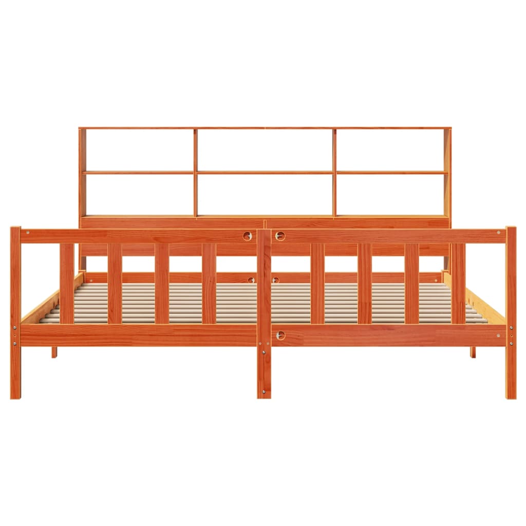 seng med reol uden madras 200x200cm massivt fyrretræ gyldenbrun