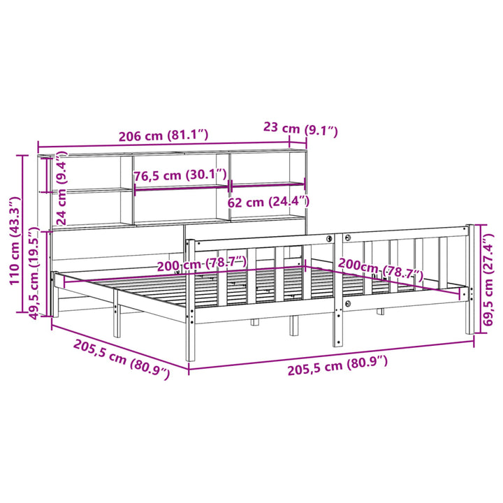 seng med reol uden madras 200x200cm massivt fyrretræ gyldenbrun