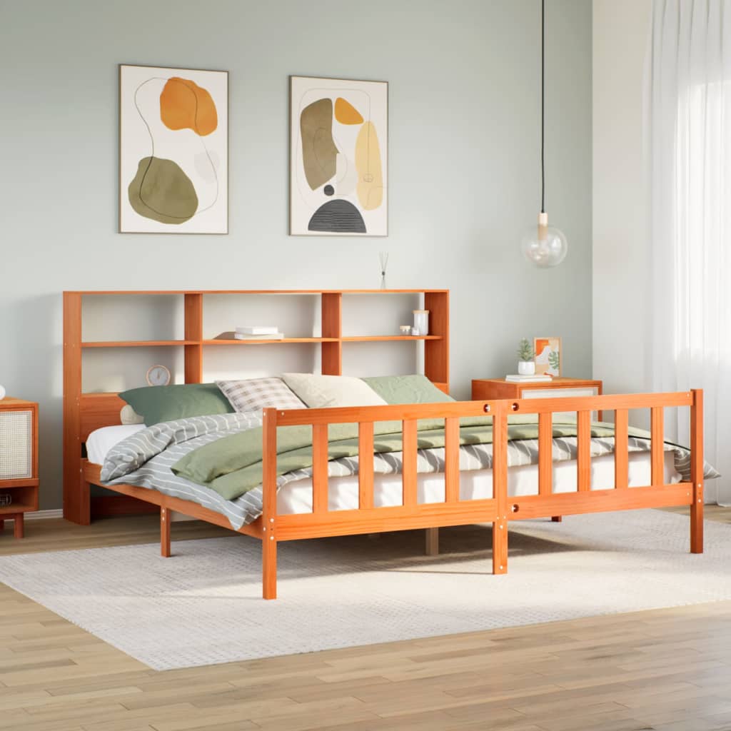 seng med reol uden madras 200x200cm massivt fyrretræ gyldenbrun