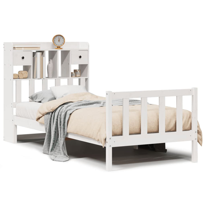 seng med reol uden madras 75x190 cm massivt fyrretræ hvid