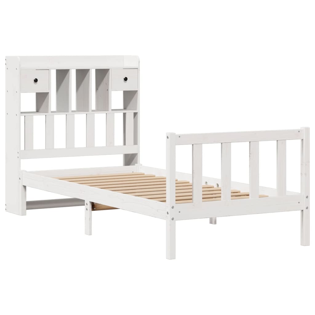 seng med reol uden madras 75x190 cm massivt fyrretræ hvid