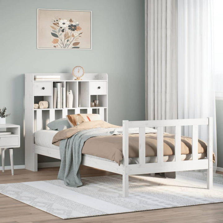 seng med reol uden madras 75x190 cm massivt fyrretræ hvid