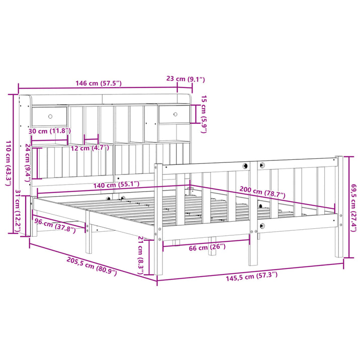 seng med reol uden madras 140x200 cm massivt fyrretræ