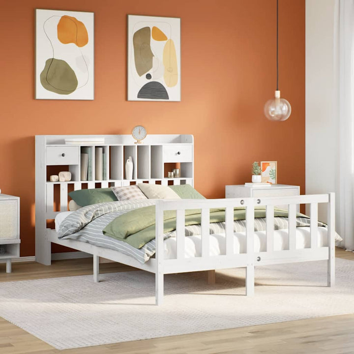 seng med reol uden madras 140x200 cm massivt fyrretræ hvid