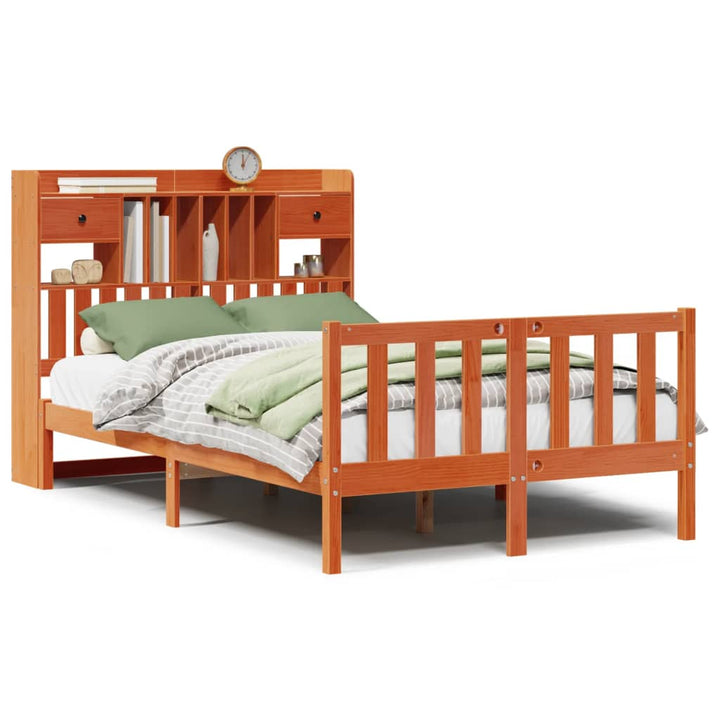 seng med reol uden madras 135x190cm massivt fyrretræ gyldenbrun