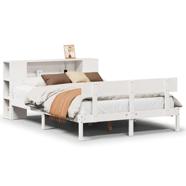 seng med reol uden madras 135x190 cm massivt fyrretræ hvid