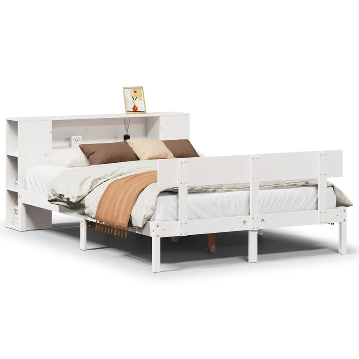 seng med reol uden madras 140x190 cm massivt fyrretræ hvid