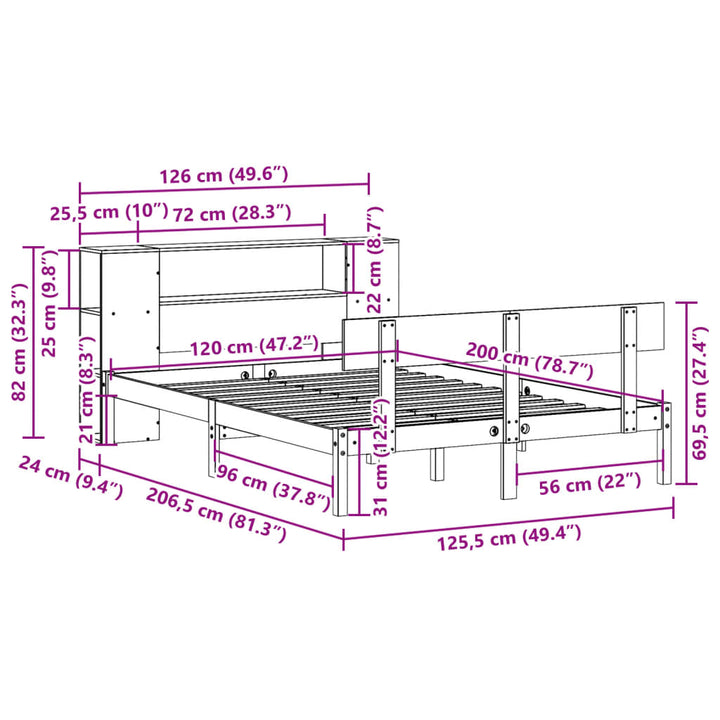 seng med reol uden madras 120x200 cm massivt fyrretræ hvid