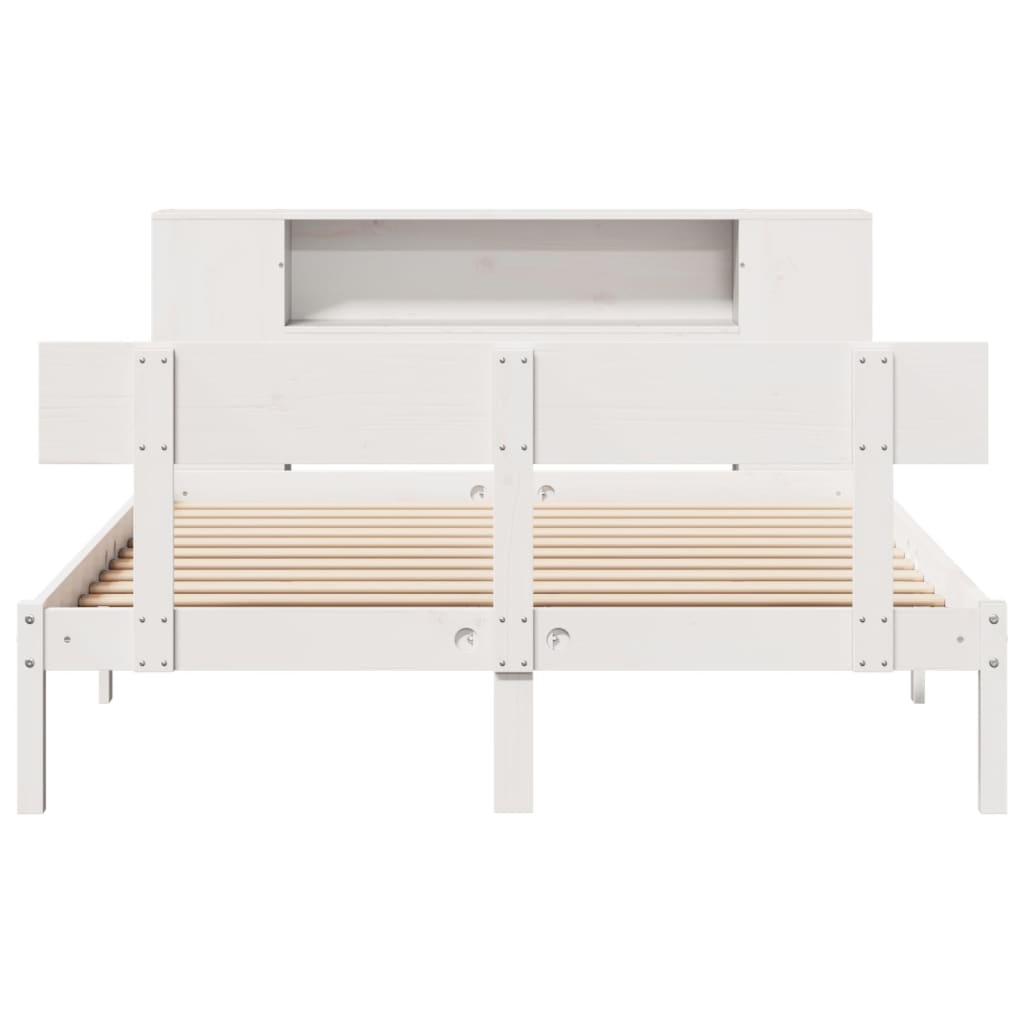 seng med reol uden madras 150x200 cm massivt fyrretræ hvid