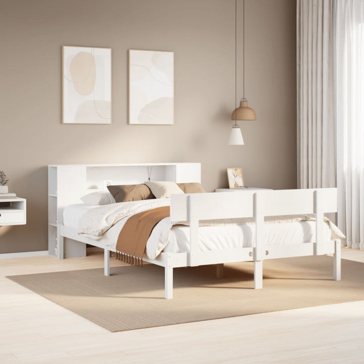seng med reol uden madras 150x200 cm massivt fyrretræ hvid
