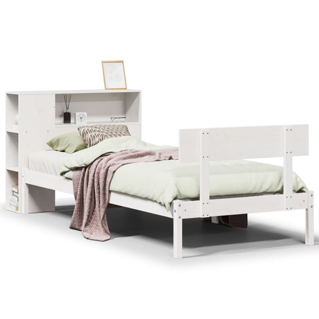 seng med reol uden madras 75x190 cm massivt fyrretræ hvid