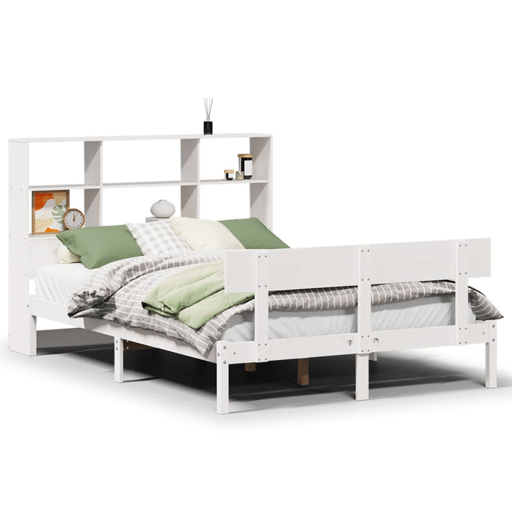 seng med reol uden madras 140x190 cm massivt fyrretræ hvid