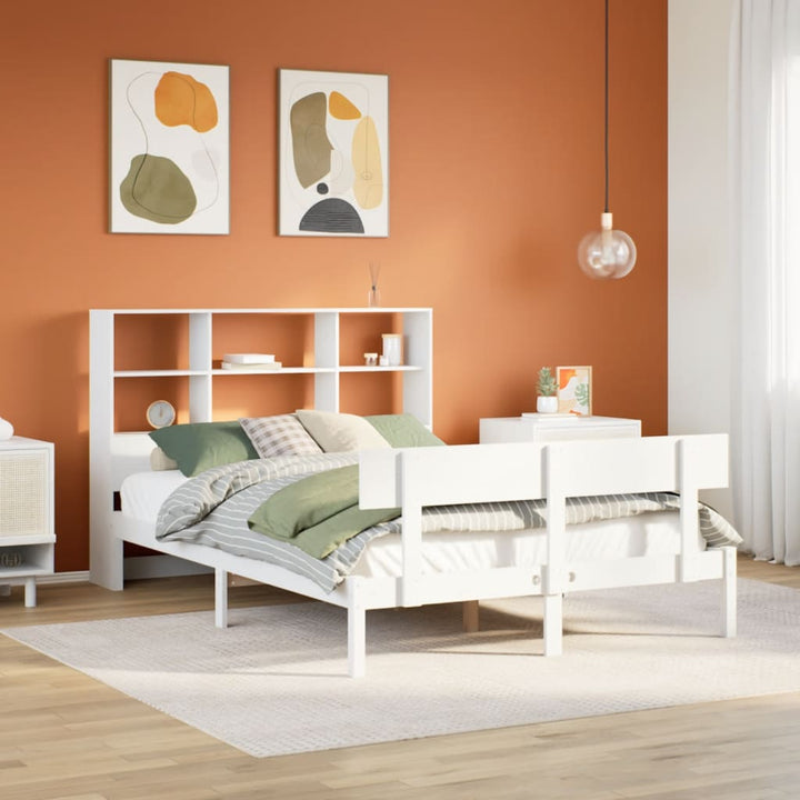 seng med reol uden madras 140x190 cm massivt fyrretræ hvid