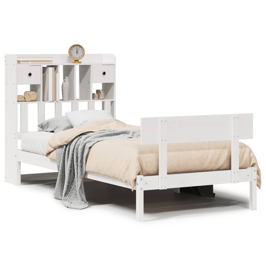 seng med reol uden madras 75x190 cm massivt fyrretræ hvid
