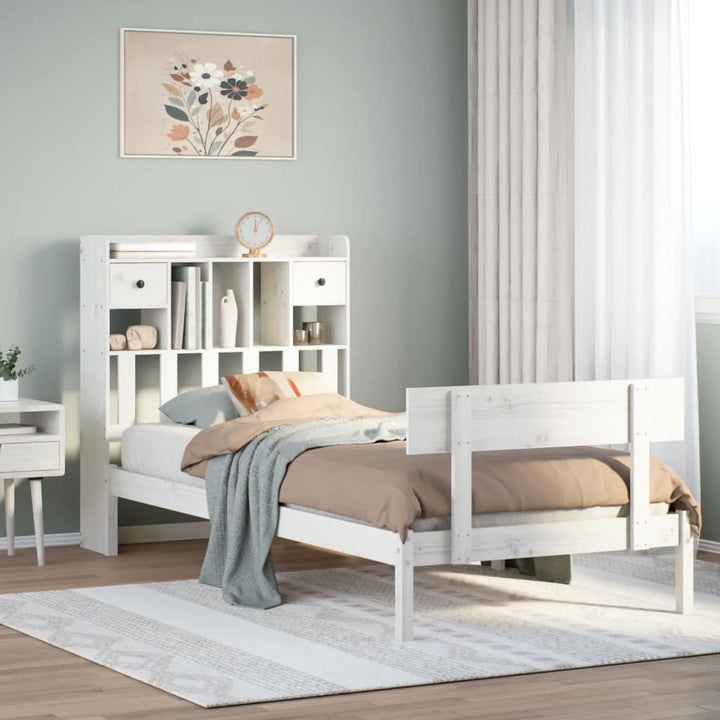 seng med reol uden madras 75x190 cm massivt fyrretræ hvid