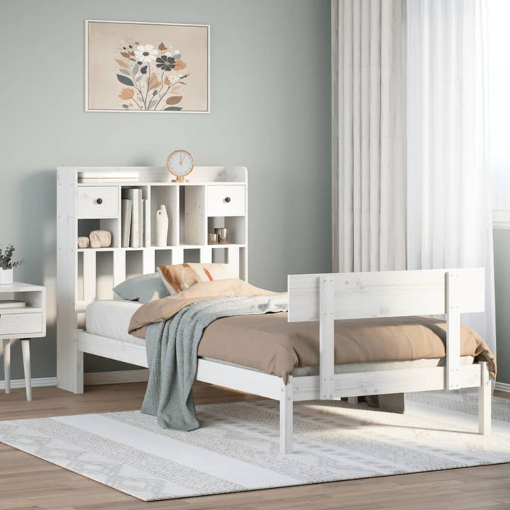 seng med reol uden madras 90x190 cm massivt fyrretræ hvid