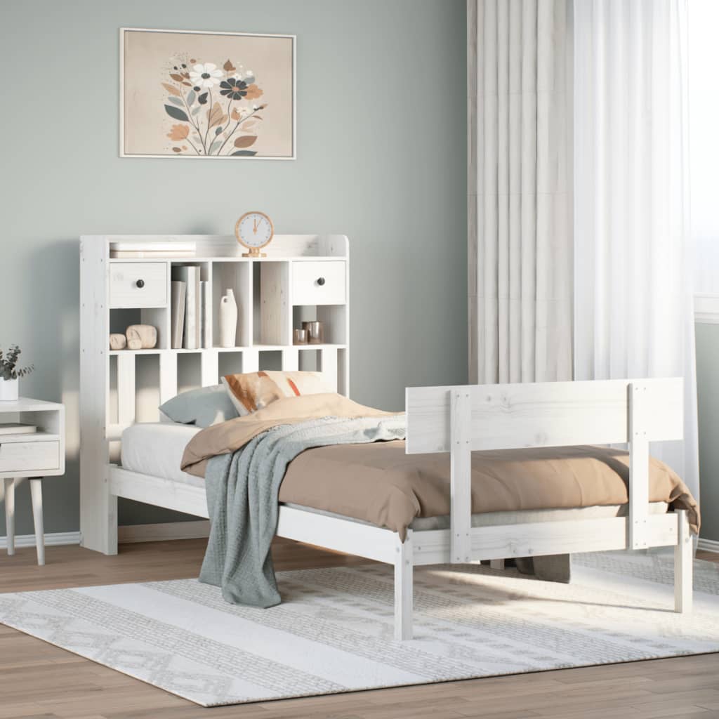 seng med reol uden madras 90x190 cm massivt fyrretræ hvid